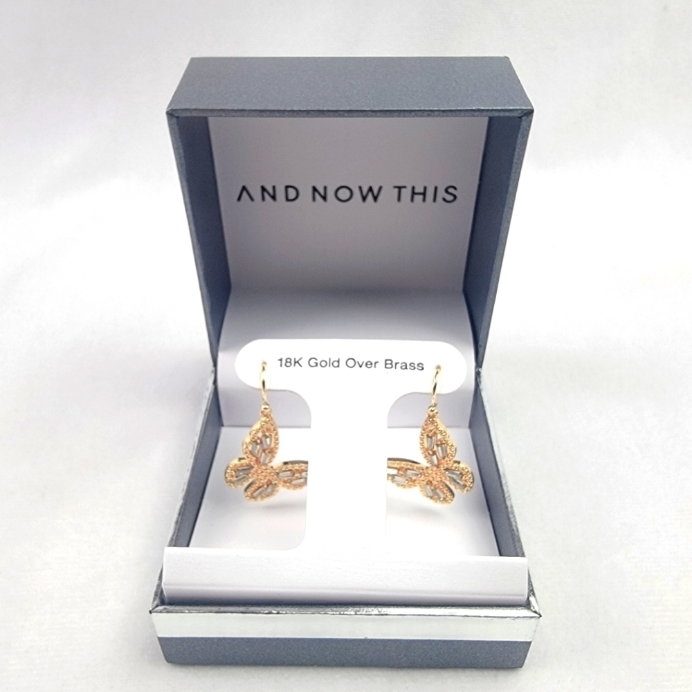 NWT And Now This 18k plated butterfly stone earrings
